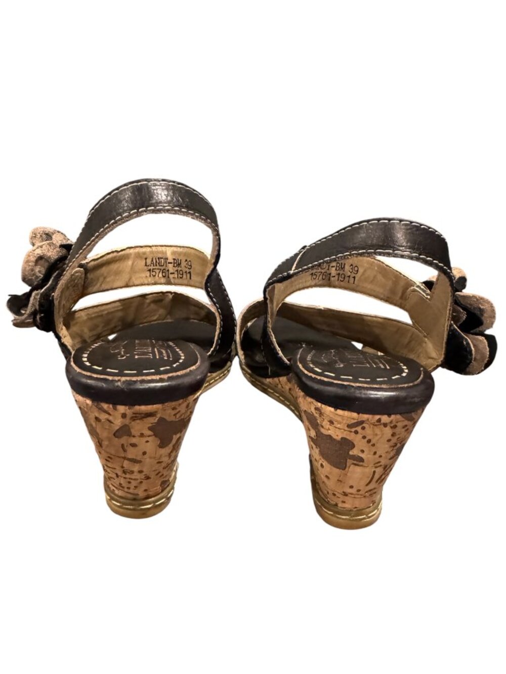 L’Artiste Spring Step LANDY-RDM Leather Floral Wedge Sandals EU 39 Women’s 8/8.5 - Picture 4 of 9
